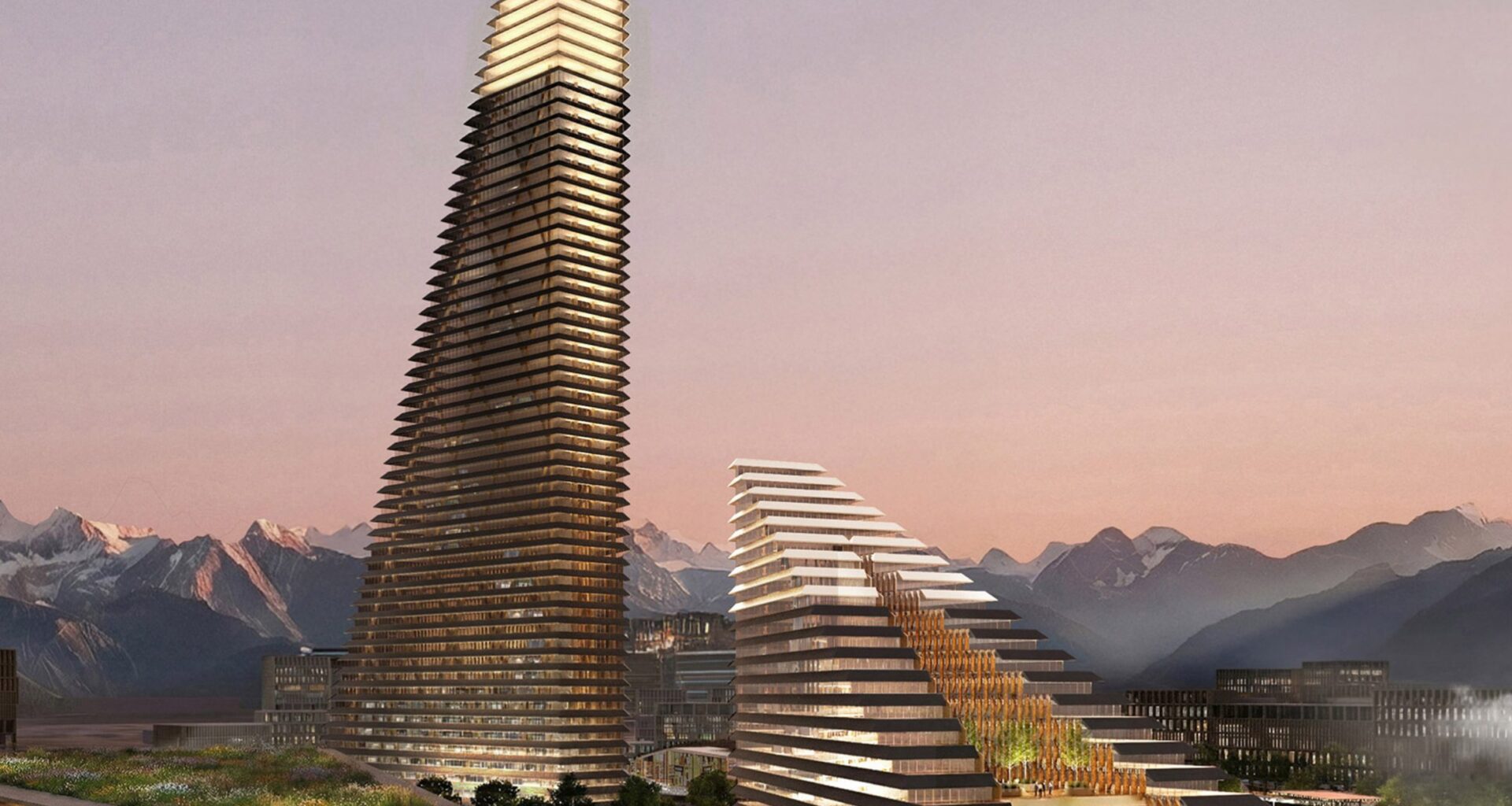 SOM designs stepped glazed towers for Kazakhstan's new city