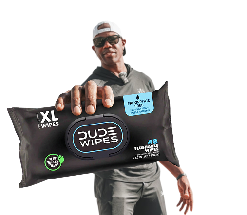 Terrell Owens holding Dude Wipes XL
