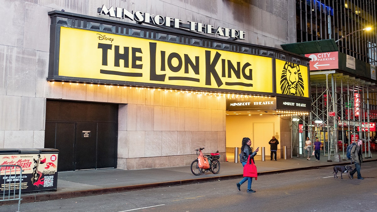 A sign for "The Lion King" on Broadway