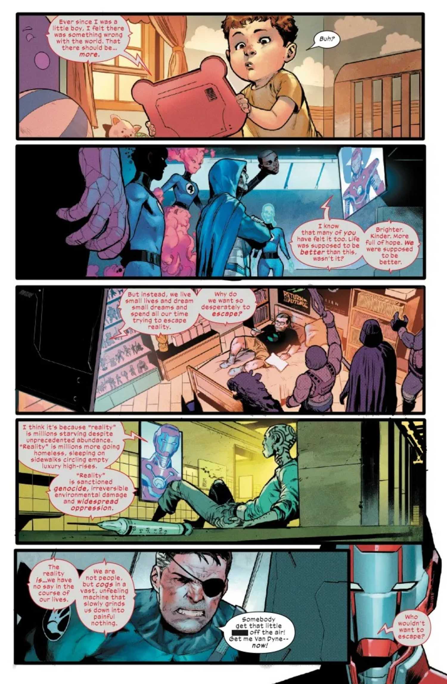 the ultimates 18 preview, showing tony stark broadcasting across the world 2