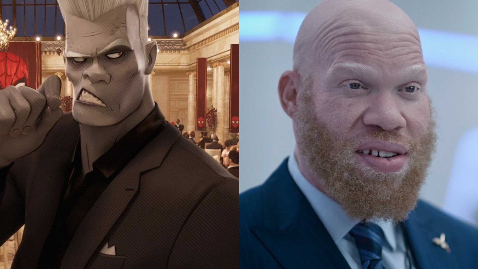 Tombstone in Spider-Man: Into the Spider-Verse side-by-side with actor Marvin Jones III