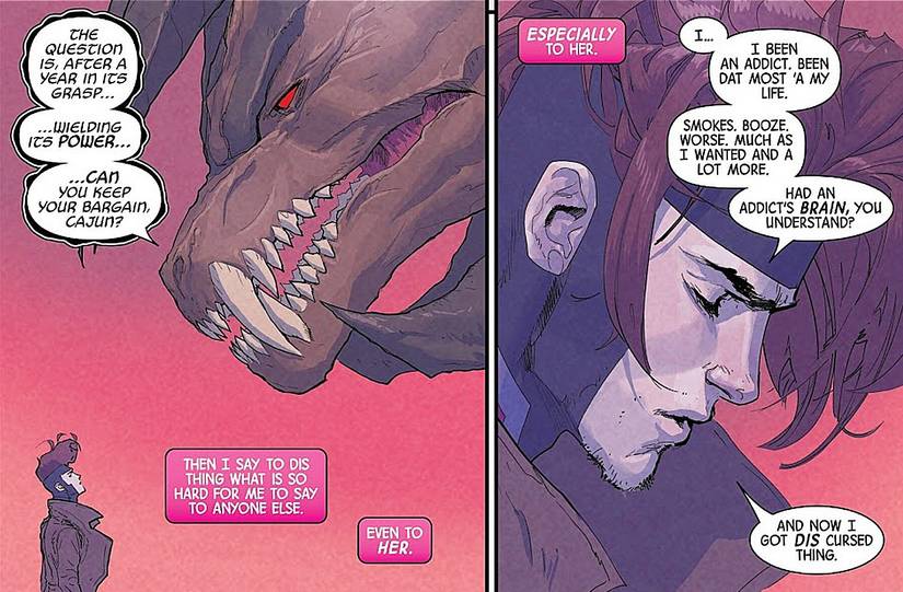 Uncanny X-Men #25, Gambit admits he's an addict