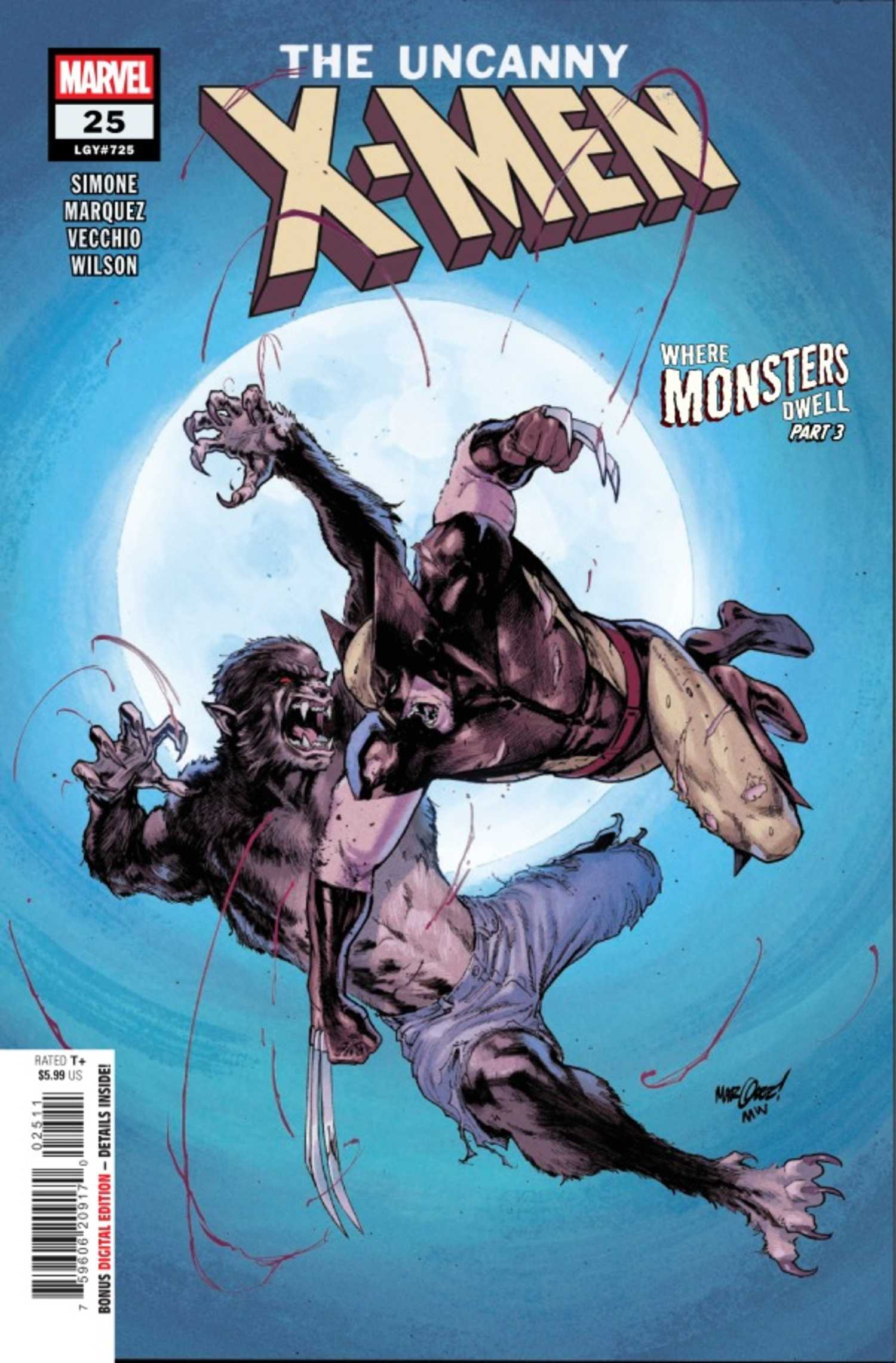 Uncanny X-Men #25, Wolverine fighting Werewolf by Night against a full moon backdrop