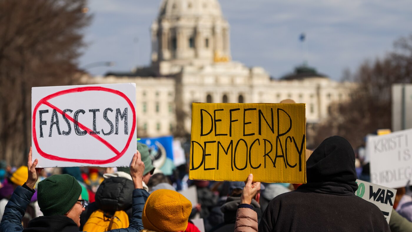 Anti-Trump protesters rally against ICE, Iran war : NPR