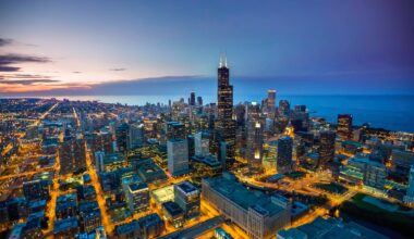 Chicago's skyline at night.