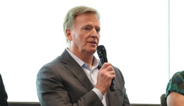 NFL Commissioner Roger Goodell congratulates new NFLPA executive director JC Tretter