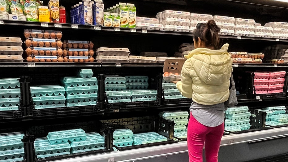 Walmart eggs cooler with customer in front