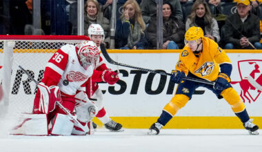 Gibson leaves Red Wings win against Predators with upper-body injury