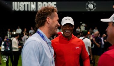 Matthew Tkachuk meets with Tiger Woods at TGL finals