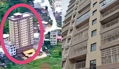 Fifteen story residential building in Zhuyuan village, China, built by the Zhou family so more than 100 relatives can live together.