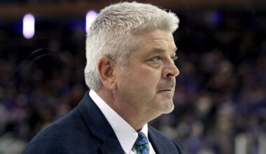 Dec 10, 2023; New York, New York, USA; Los Angeles Kings head coach Todd McLellan walks off the ice after a 4-1 loss against the New York Rangers at Madison Square Garden. Mandatory Credit: Danny Wild-Imagn Images