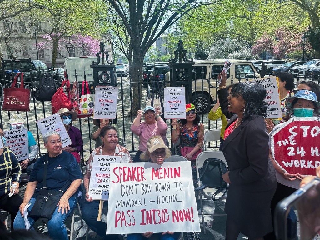 Home care workers advocating for the end of 24-hour shifts started a hunger strike while occupying a sidewalk outside City Hall,