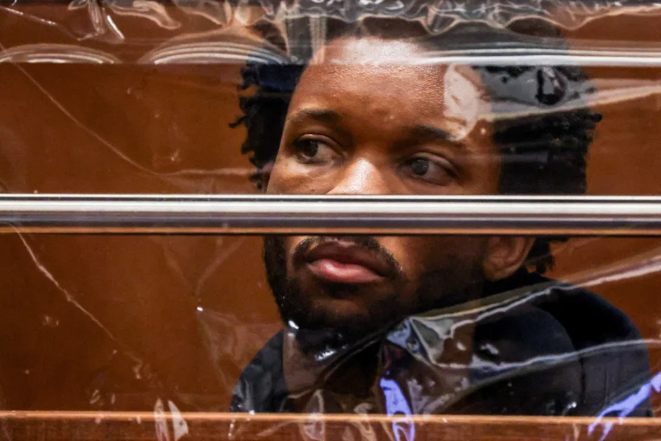Singer David Anthony Burke, known as D4vd, looks on during his arraignment in Los Angeles on April 20.