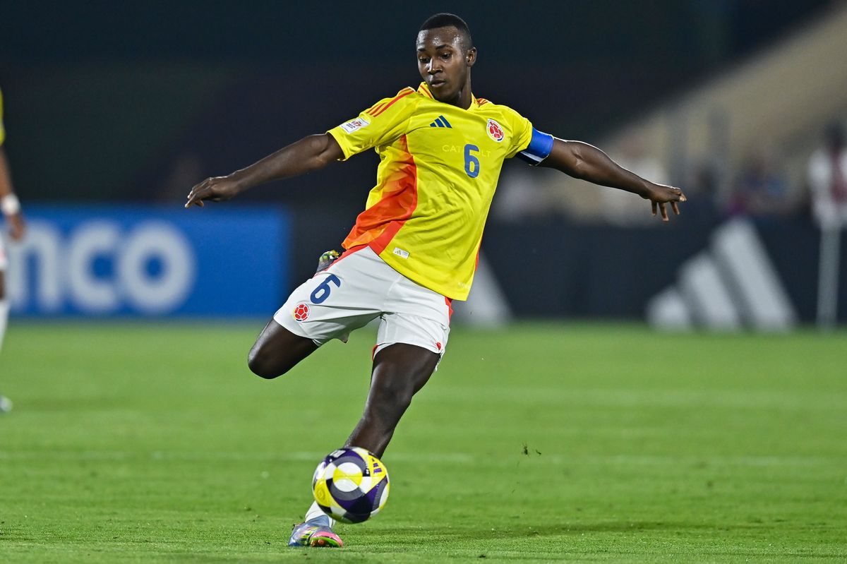 Cristian Orozco of Colombia is in action during the FIFA U-17 World Cup Qatar 2025 Group G match between Germany and Colombia in Doha, Qatar, on November 4, 2025. 