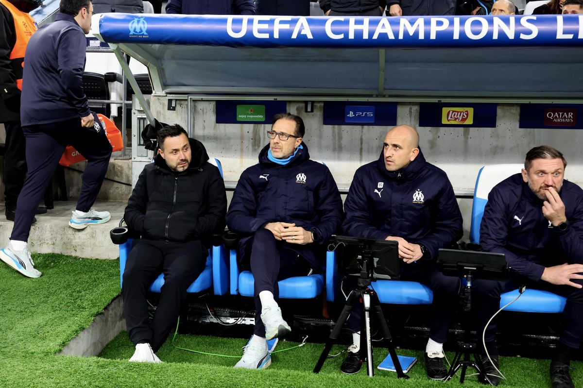 New Tottenham boss Roberto De Zerbi alongside Andrea Maldera and Enrico Venturelli at Marseille