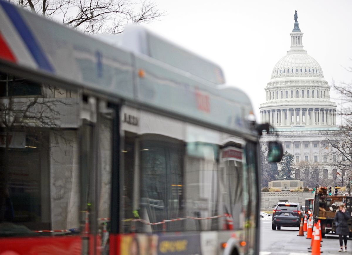 Stock image of a bus in Washington, D.C.