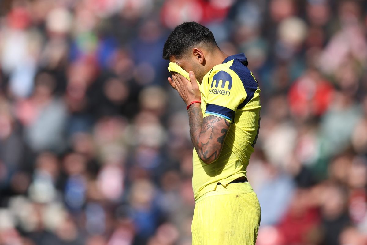 Cristian Romero leaves the pitch in tears during the Premier League match between Sunderland and Tottenham Hotspur at the Stadium of Light