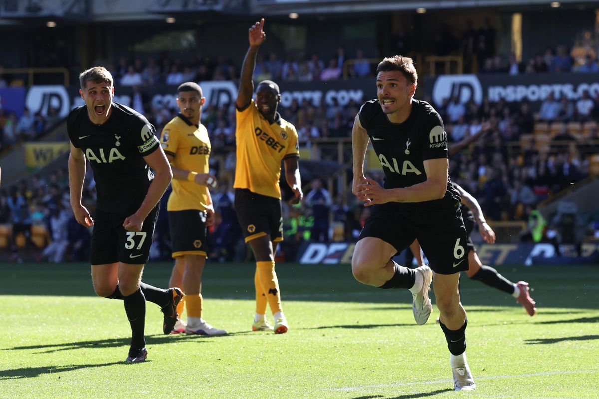 Joao Palhinha celebrates scoring for Tottenham against Wolves 