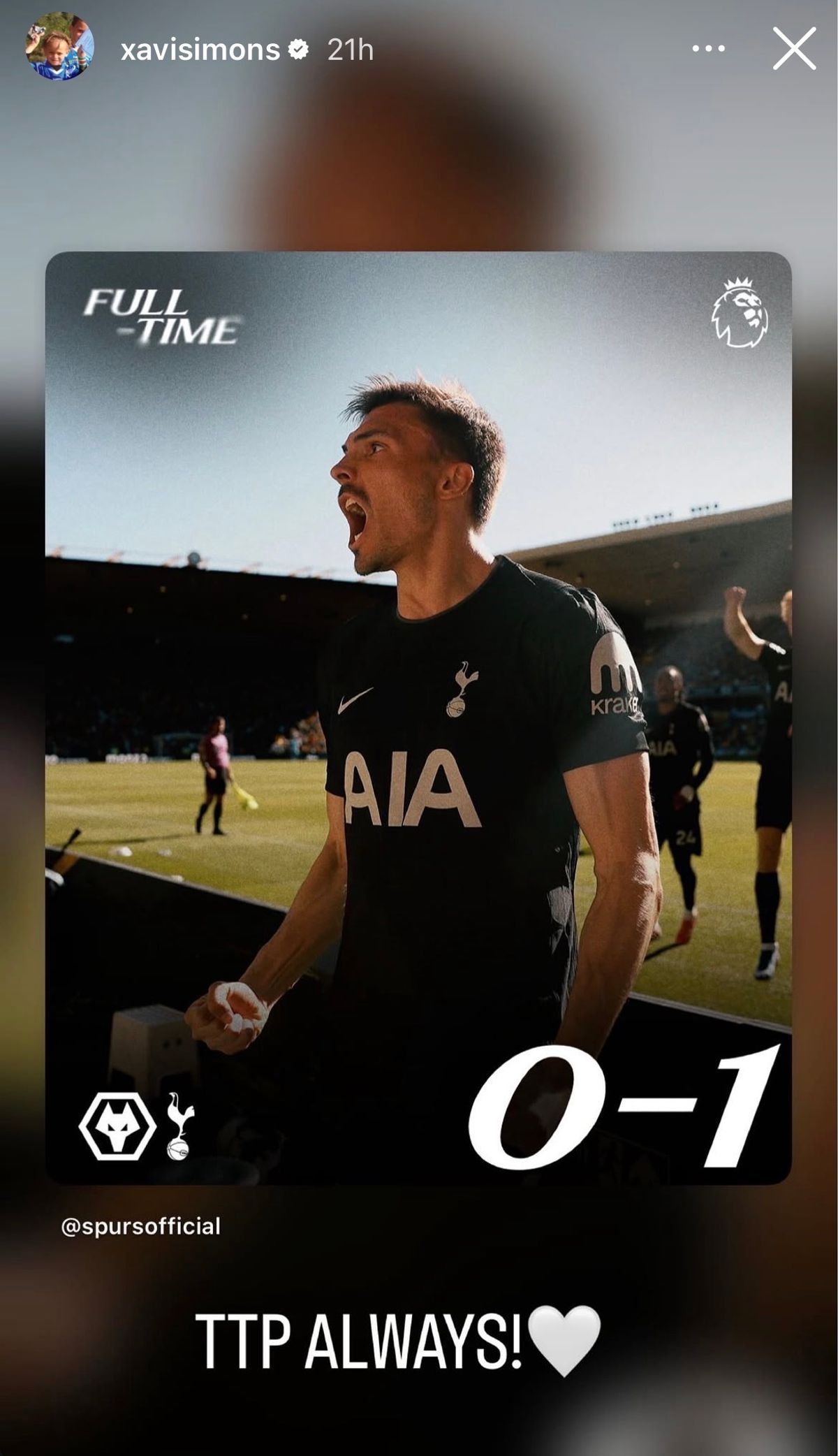 Xavi Simons issues an Instagram message after Tottenham's win over Wolves