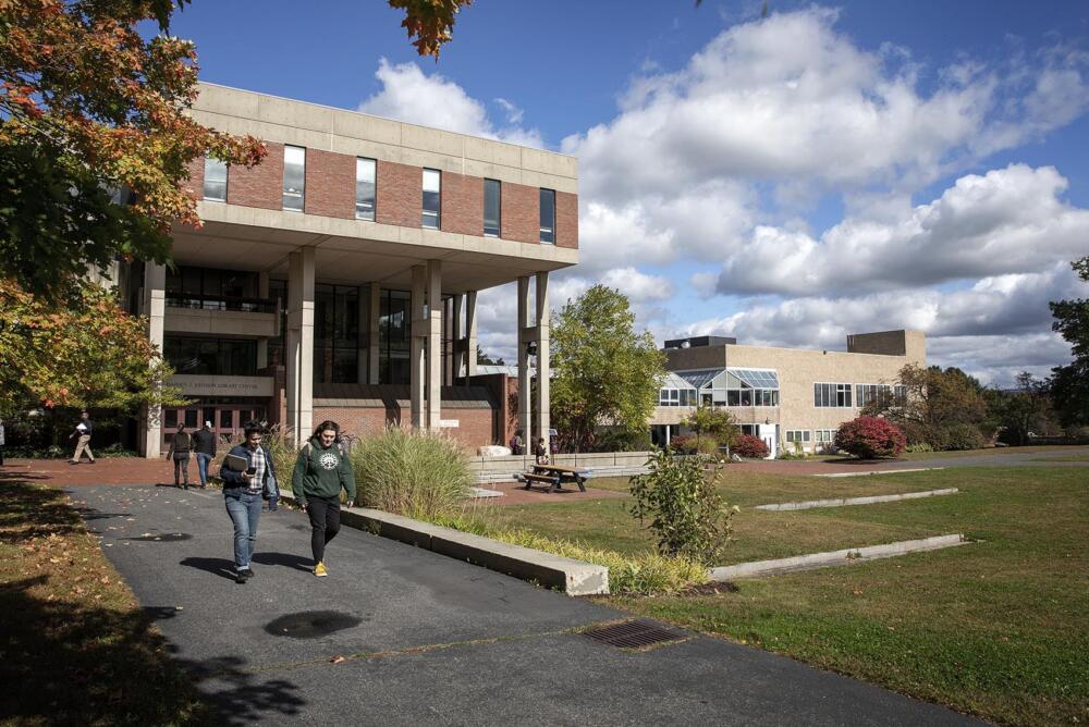 The Harold F. Johnson Library at the center of Hampshire College's campus. (Robin Lubbock/WBUR)