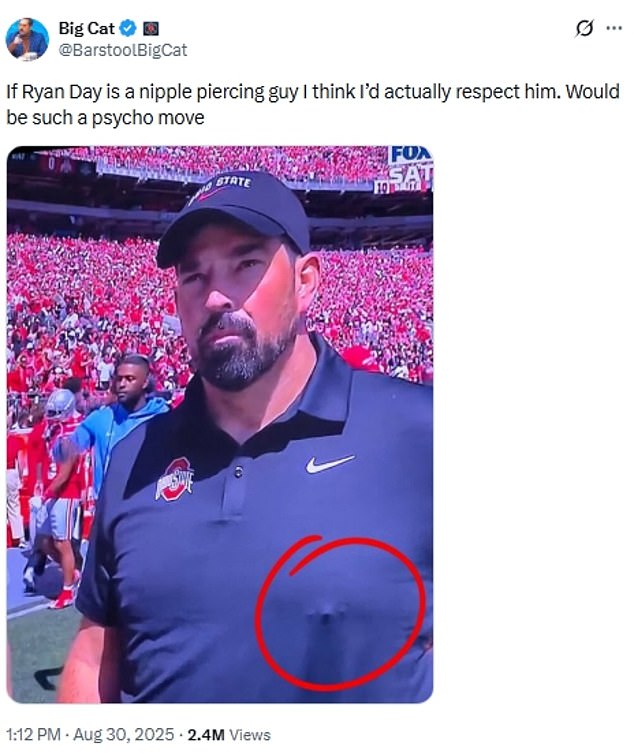 Despite phony photos suggesting the contrary, Ryan Day does not wear nipple rings