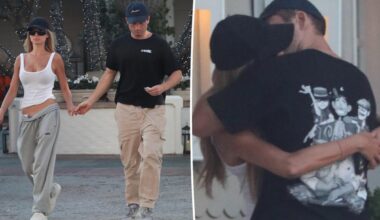 Brooks Nader and Taron Egerton kiss during LA date night