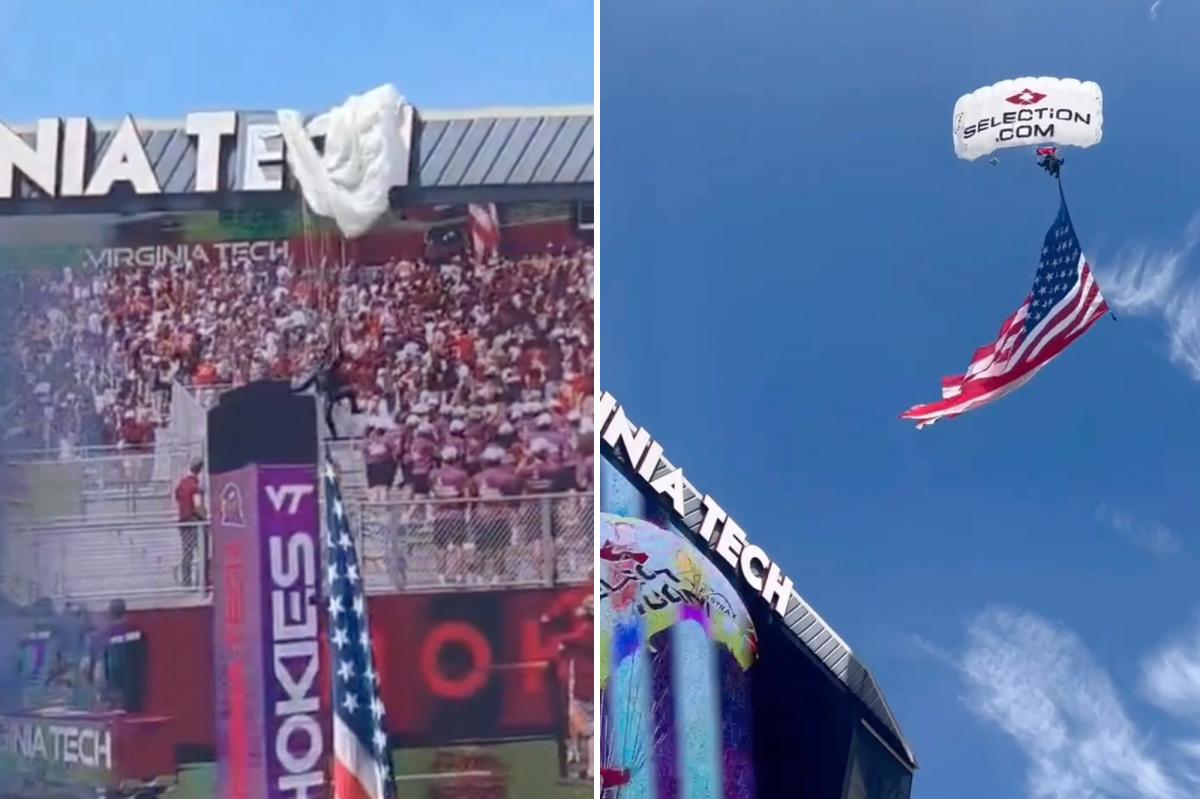 Parachuter slams into Virginia Tech scoreboard — jarring crowd and delaying football game