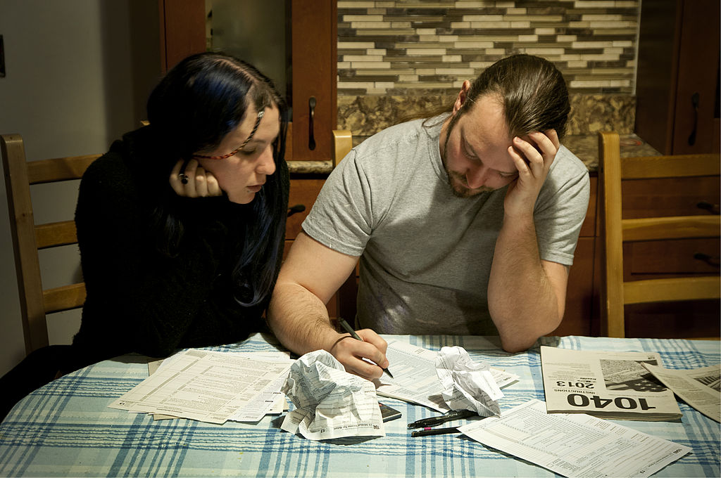 An American couple doing taxes.