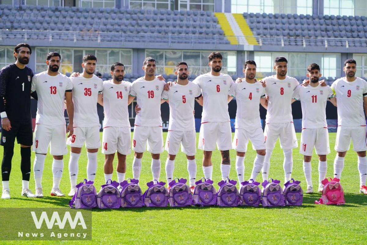 Iran national football team takes the field in tribute to Minab schoolchildren killed in airstrikes. Social media / WANA News Agency