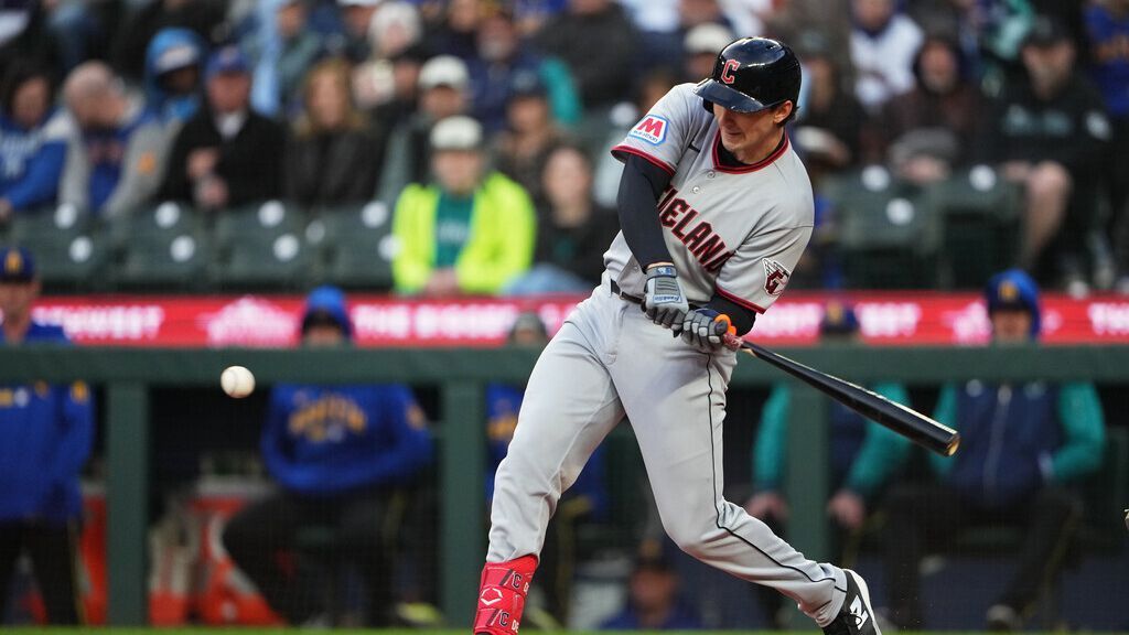 Guardians' Chase DeLauter hurt after fouling pitch off foot