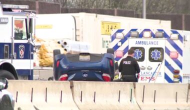 Vehicle flips onto roof on Route 30 in Lancaster County, Pa.