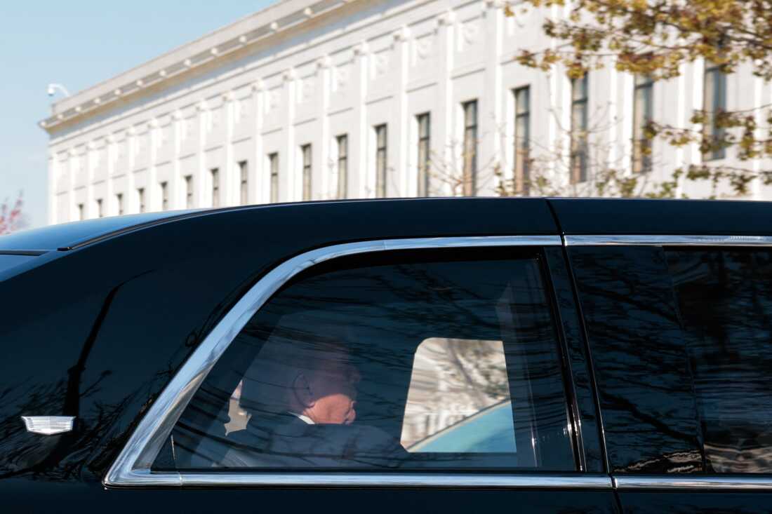 President Donald Trump's car arrives at the U.S. Supreme Court on Wednesday morning.
