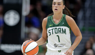 SEATTLE, WASHINGTON - SEPTEMBER 07: Nika Muhl #1 of the Seattle Storm dribbles against the Phoenix Mercury during the fourth quarter at Climate Pledge Arena on September 07, 2024.