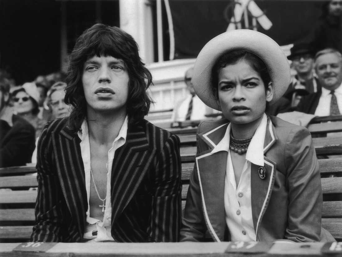 Mick Jagger and Bianca Jagger watching the final cricket test between England and Australia at the Oval.