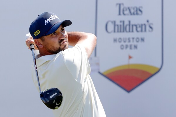 Jason Day tees off on the first hole during the final round of the Texas Children's Houston Open golf tournament Sunday, March 29, 2026, in Houston. (AP Photo/Michael Wyke)