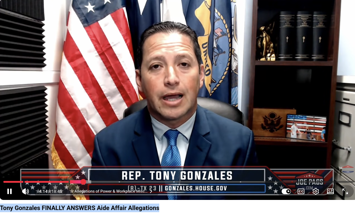 U.S. Rep. Tony Gonzales, appearing on “The Joe Pags Show” in March, acknowledged having an affair in 2024 with then-congressional staffer Regina Santos-Aviles. Four years earlier, Gonzales pursued a sexual relationship with a campaign staffer, text messages obtained by the San Antonio Express-News show.