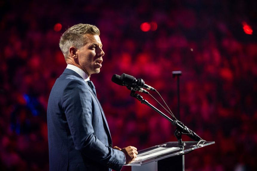 Péter Magyar, leader of the opposition Tisza party, pictured in July 2025, is Orbán's most credible challenger in years.