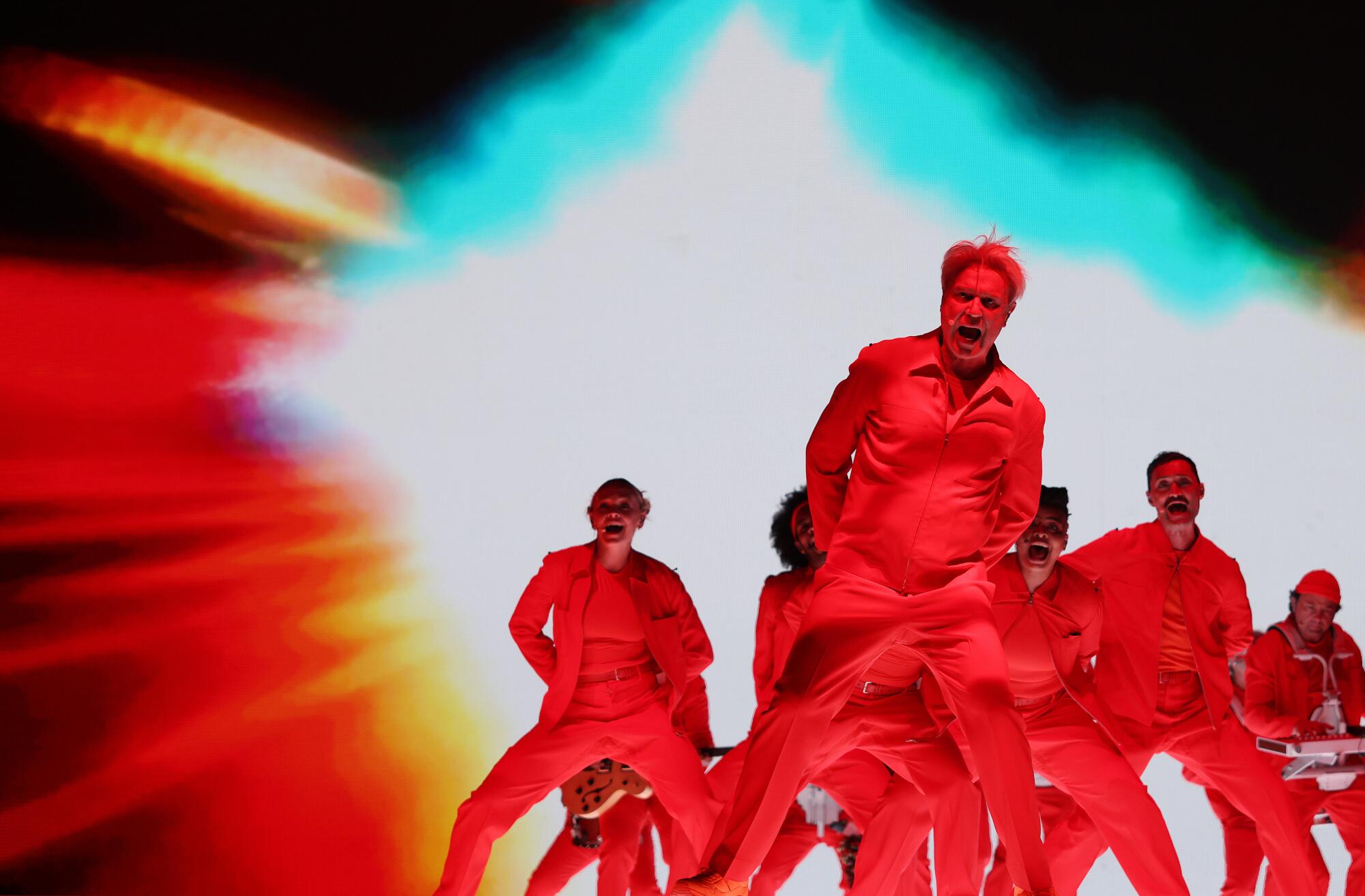 David Byrne performs at the Outdoor Theatre.