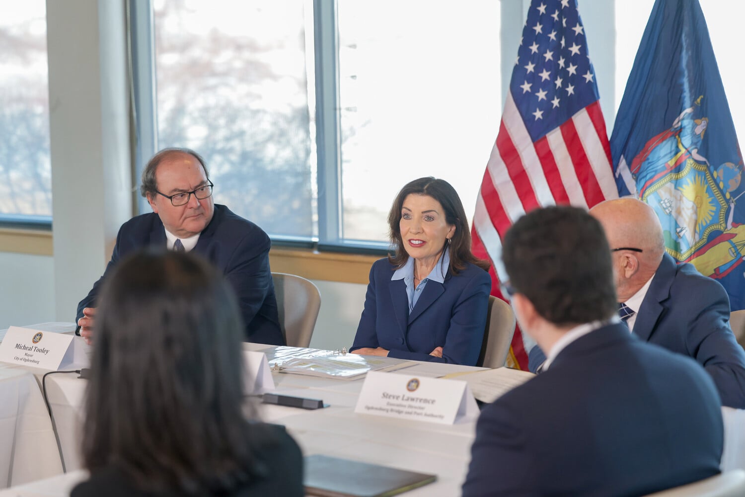 Gov. Kathy Hochul meets with North Country leaders in Ogdensburg on March 10, 2026, to discuss challenges brought on by tariffs. Photo: Mike Groll/Office of Governor Kathy Hochul