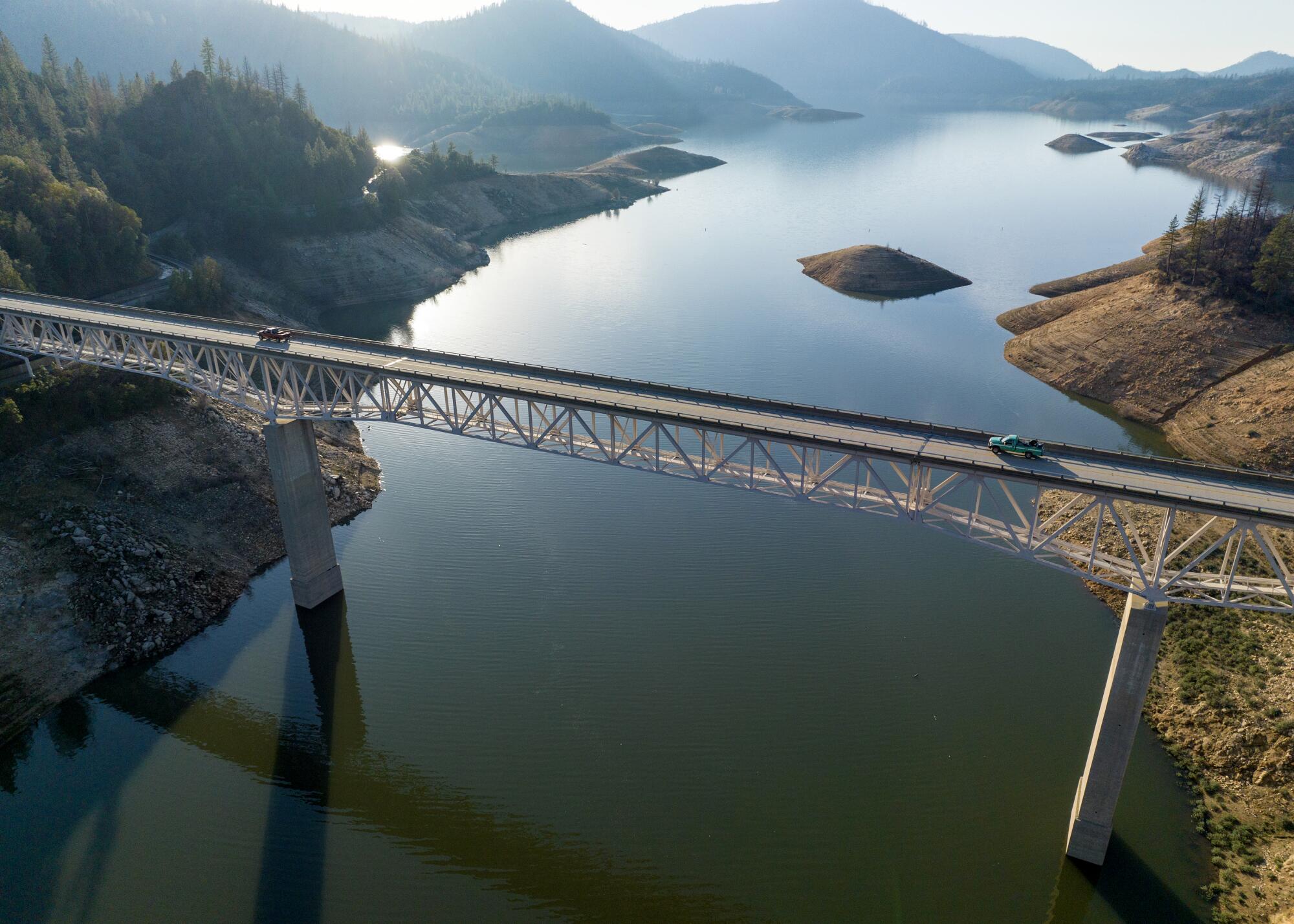 A drone view of Bidwell Bar Marina at Lake Oroville in Butte County, California, on Jan. 8. 