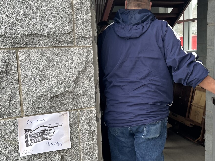 Anthony Coulomb, who lives in nearby Ayer’s Cliff, Quebec enters the Haskell Free Library and Opera House in the new entrance on the Canadian side of the border.