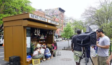Pop-up ‘newsstand’ and a no-photos moment during a photoshoot on Avenue A