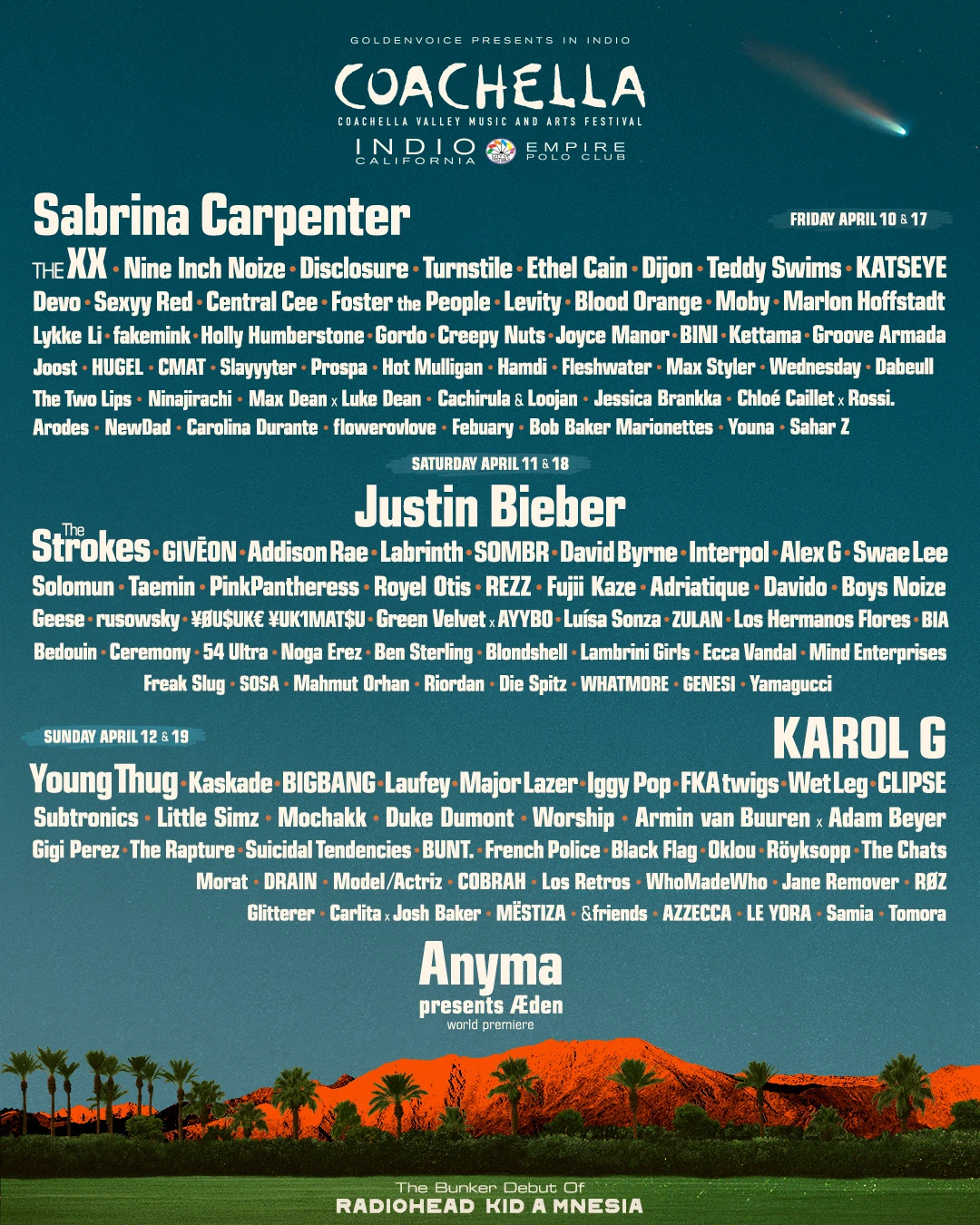 Coachella 2026 lineup poster
