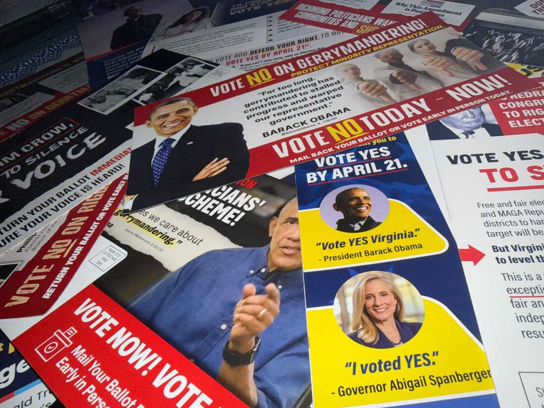 The groups on of the redistricting vote in Virgina have used images of former President Brack Obama and Democratic Gov. Abigail Spanberger on their mailers.