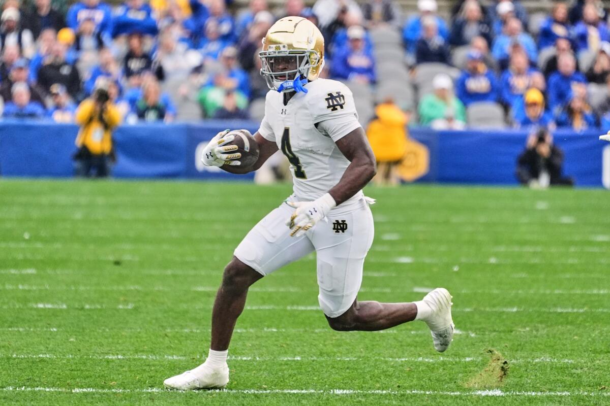 Notre Dame running back Jeremiyah Love carries the ball against Pittsburgh on Nov. 15.