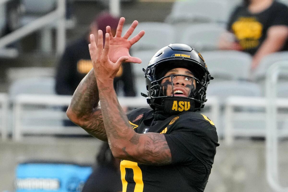 Arizona State wide receiver Jordyn Tyson warms up before a game against Texas Christian on Sept. 26.