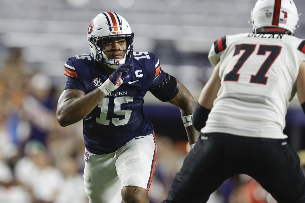 Auburn defensive end Keldric Faulk plays against Ball State on Sept. 6.
