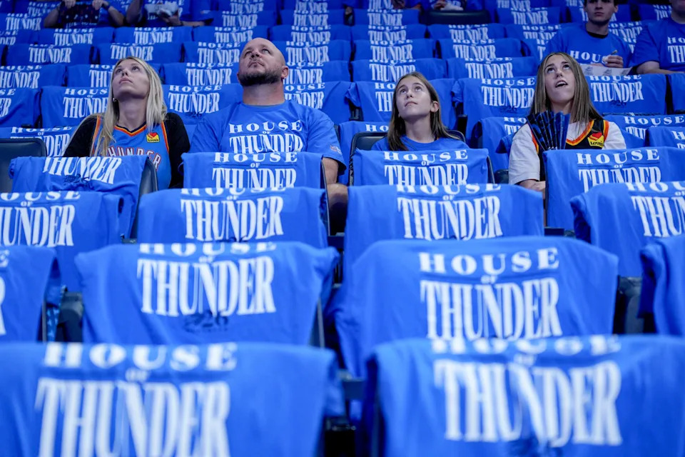 Fans take their seats before Game 1 of the first round NBA playoff series between the Oklahoma City Thunder and the Phoenix Suns at Paycom Center in Oklahoma City on Sunday, April 19, 2026.