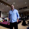 Eric Swalwell participates in a town hall in Sacramento, Calif., on April 7 — just days before he dropped his bid for California governor and resigned from Congress.