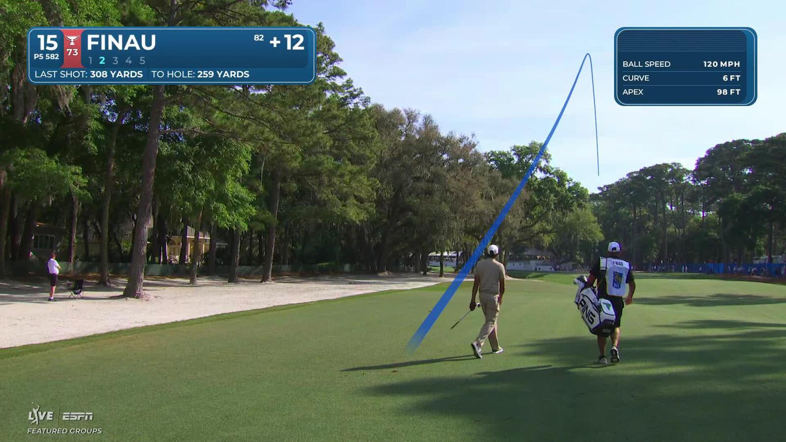 Tony Finau's 105-yard approach sets up birdie on No. 15 at RBC Heritage